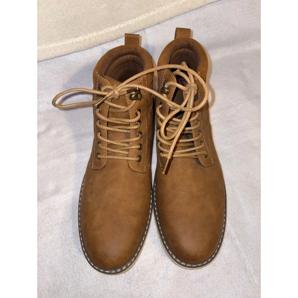 Vostey Mens Casual Chukka Boots Lace Up Ankle Yellow Brown Synthetic Leather